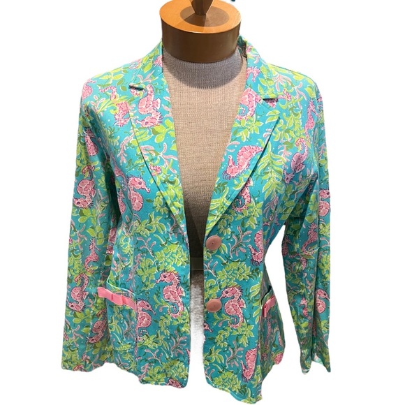 Vintage Bamboo Traders Womens Blazer Jacket Turquoise Pink Tropical Size Small/M - Picture 2 of 7